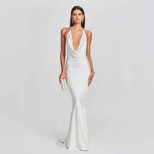 Retrofete Eve White Halter Maxi Dress S